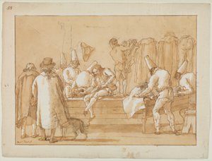 Punchinello räätälien assistenttina, n. 1800 tekijältä Giovanni Battista Tiepolo