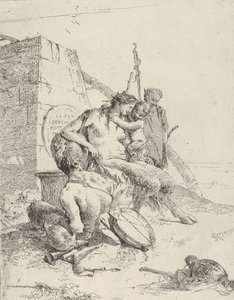 Satyr-perhe obeliskin kanssa, Scherzistä, n. 1743-50. tekijältä Giovanni Battista Tiepolo