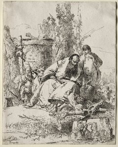 Scherzi: istuva Taikuri, poika ja nelihahmo, 1735-40.