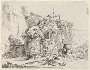 Istuva nuoriso nojaa uurnia vasten tekijältä Giovanni Battista Tiepolo