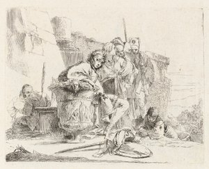 Istuva nuoriso nojaa uurnia vasten, Vari capricci (Erilaiset Capricciot) tekijältä Giovanni-Battista Tiepolo