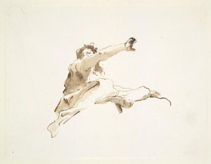 Istuva hahmo, jonka pää on käännetty vasemmalle ja oikea käsi koholla alhaalta katsottuna tekijältä Giovanni Battista Tiepolo