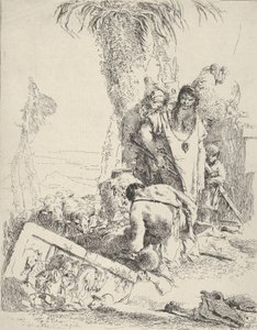 Paimen ja kaksi taikuria, Scherzistä, n. 1743-57. tekijältä Giovanni Battista Tiepolo