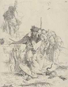 Kuusi ihmistä katsomassa käärmettä Scherzistä, n. 1743-50. tekijältä Giovanni Battista Tiepolo