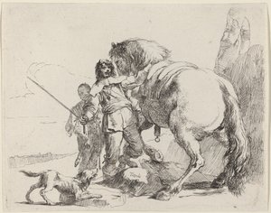 Sotilas hevosen ja avustajan kanssa tekijältä Giovanni Battista Tiepolo