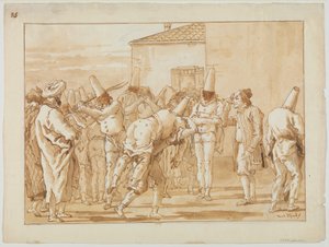 Punchinellon ruoskiminen, noin 1800 tekijältä Giovanni Battista Tiepolo