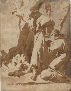 Zwei Mönche mit einem hingestreckten Mann von Giovanni Battista Tiepolo