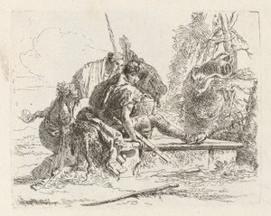Kaksi sotilasta ja kaksi naista, Vari capricci (Various Capriccios) tekijältä Giovanni Battista Tiepolo