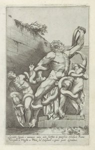 Laocoöngroep Lakoonin kyltti marmorista upealla taiteella (...) (otsikko esineessä) Antiikkiveistoksia Roomassa (sarjan nimi) Ikonit Rooman kaupungin muinaisista patsaista, joita nähdään julkisilla paikoilla (sarjan nimi) tekijältä Giovanni Battista de