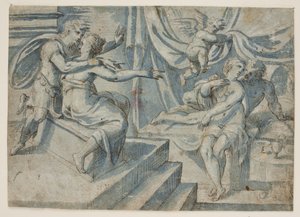 Putto paljastaa sängyssä olevan rakastavaparin roomalaiselle sotilaalle ja hänen vaimolleen tekijältä Giovanni Bellini