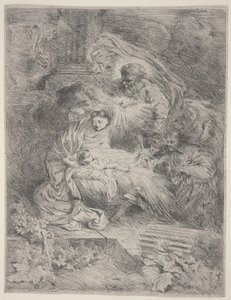 Syntymä Isä Jumala, Pyhän Hengen kyyhkynen ja enkelit, n. 1645 (etsaus) tekijältä Giovanni Benedetto Castiglione