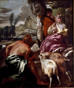 Jacob tapaa Rachelin kaivolla Giovanni Benedetto Castiglionen maalaus dit il Grechetto (1610-1665) 1600-luku Geenit, yksityinen kokoelma tekijältä Giovanni Benedetto Castiglione