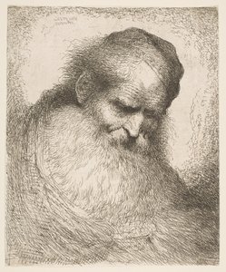 Parrakas mies, jolla on päällään hattu ja katsoo alas oikealle, sarjasta Heads in Or..., ca. 1648-50.
