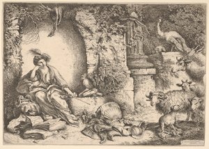 Circe muutti Ulysseksen seuralaisia eläimiksi, 1650-1651. tekijältä Giovanni Benedetto Castiglione
