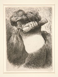 Figuuri Holding a Large Banderole, sarjasta Small Studies of Heads tekijältä Giovanni Benedetto Castiglione
