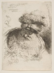 Vanhan parrakkaan miehen pää, jolla on turbaani, sarjasta Small Heads in Orie..., n. 1645-1650. tekijältä Giovanni Benedetto Castiglione