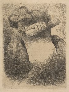 Mies pitelee kirjakääröä kasvojensa edessä sarjasta Small Heads in Orien..., noin. 1645-50. tekijältä Giovanni Benedetto Castiglione