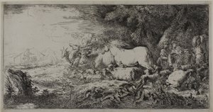 Nooa ja eläimet astumassa arkkiin tekijältä Giovanni Benedetto Castiglione