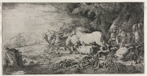 Nooa ja eläimet astumassa arkkiin, 1650-1655. tekijältä Giovanni Benedetto Castiglione