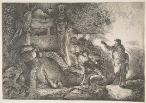 Lasaruksen herättäminen, 1645-1650. tekijältä Giovanni Benedetto Castiglione