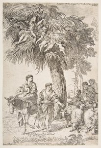 Pyhä perhe lennossa Egyptiin, n. 1647. tekijältä Giovanni Benedetto Castiglione