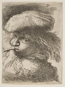 Nuori mies trumpetti vasemmalle, sarjasta Small Heads in Oriental..., n. 1645-1650. tekijältä Giovanni Benedetto Castiglione