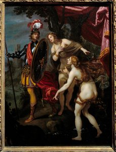 Carlo ja Ubaldo lähtevät toimittamaan Rinaldoa. Kuva Torquato Tasson (kutsutaan mukiksi) "La Jerusalem delivree" (La gerusalemme liberata) kohtauksesta. Giovanni Bilivertin (1576-1644) maalaus 1500-luvulta
