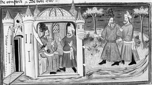 Dekameronissa Melkisedek kertoo Saladinille vertauksen kolmesta sormuksesta; miehistä tulee ystäviä. Ensimmäinen päivä, novelli 3. tekijältä Giovanni Boccaccio
