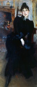 Alaide Banti takalla (öljy paneelille) tekijältä Giovanni Boldini