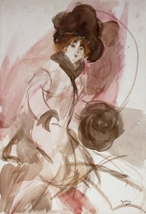 Elegantti nainen muhvilla, n. 1910-1912 tekijältä Giovanni Boldini
