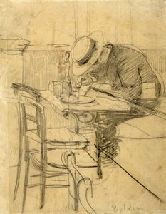 Taidemaalari Helleu istumassa kahvilan terassilla tekijältä Giovanni Boldini