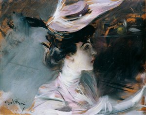 Lina Cavalierin muotokuva uudella hatulla, Giovanni Boldini (1842-1931) tekijältä Giovanni Boldini