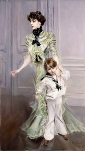 Madame Hugon ja hänen poikansa muotokuva, 1924 tekijältä Giovanni Boldini