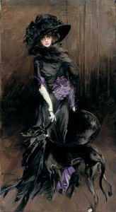 Muotokuva Marchesa Luisa Casatista vinttikoiran kanssa tekijältä Giovanni Boldini