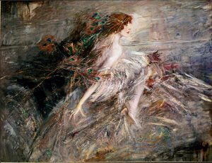 Marquise Casatin muotokuva riikinkukon höyhenillä, Giovanni Boldini tekijältä Giovanni Boldini