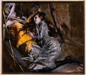 Makaava tyttö tartan-mekossa tekijältä Giovanni Boldini