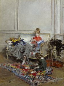 Nuori nainen virkkaamassa, 1875 tekijältä Giovanni Boldini