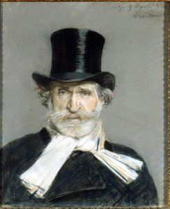 muotokuva Giuseppe Verdistä vuonna 1886. Dessin de Giuseppe Boldini (1842-1931). Rooma. Modernin taiteen galleria tekijältä Giovanni Boldini