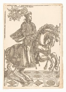 Astolfo hevosen selässä Il Paladin Astolfo (otsikko esineessä) tekijältä Giovanni Britto