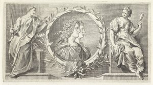 Cartouche palkitun miehen ja naisen kanssa tekijältä Giovanni Cattini (attributed to)
