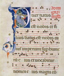 Ms 561 sivu, jossa historiallinen alkukirjain "P", joka kuvaa syntymää, asteittainen San Jacopo di Ripolin luostarista, 1300-luvun alussa (katso lisätietoja 78849)