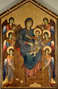 Neitsyt ja lapsi Majesticissa kuuden enkelin ympäröimänä. Gualtieri Giovanni dit Cimabuen maalaus (noin 1240-1302)