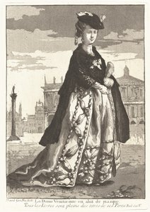 La Dame Venitienne en habit de masque (venetsialainen nainen karnevaalipuvussa) tekijältä Giovanni David
