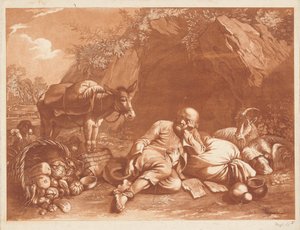 Vanha mies nojaa säkkiin tekijältä Giovanni De Pian after Francesco Londonio