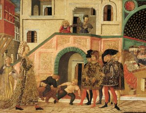 Tarinoita Susannesta, noin 1450, maalatun arkun etupaneeli, Giovanni di Ser Giovanni, joka tunnetaan nimellä Lo Scheggia (1406-1486), tempera puulla, Yksityiskohta