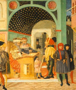 Tarinoita Susannesta, noin 1450, Giovanni di Ser Giovannin, joka tunnetaan nimellä Lo Scheggia (1406-1486), maalaaman arkun oikea puoli, tempera taulussa, yksityiskohta
