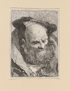 Parrakas vanha mies, teoksesta Raccolta di Teste (Pääkokoelma) tekijältä Giovanni Domenico Tiepolo