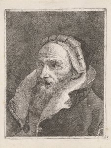 Parrakas vanha mies lippalakin kanssa, Raccolta di Teste (Pääkokoelma) tekijältä Giovanni Domenico Tiepolo