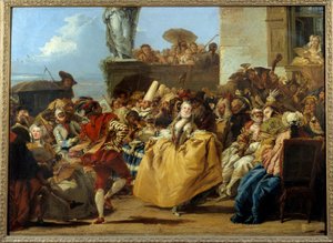 Karnevaalikohtaus tai "menuetti"" Tanssikohtauksen naamio 1700-luvulla. Gian Domenico Tiepolon (1727-1804) maalaus Sun. 1,12x0,8 m.