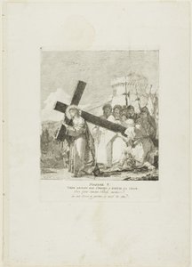 Simon Kyreneläinen auttaa Kristusta, levy viisi Ristin vaiheista tekijältä Giovanni Domenico Tiepolo